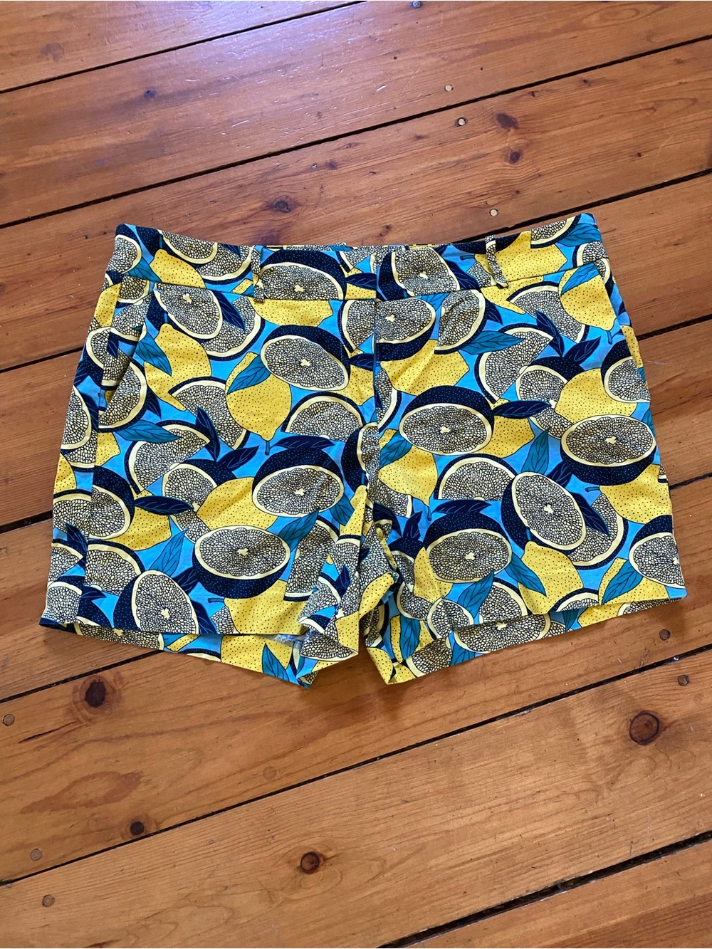 Ann Taylor Factory Yellow and Blue Citrus Print Shorts size 12